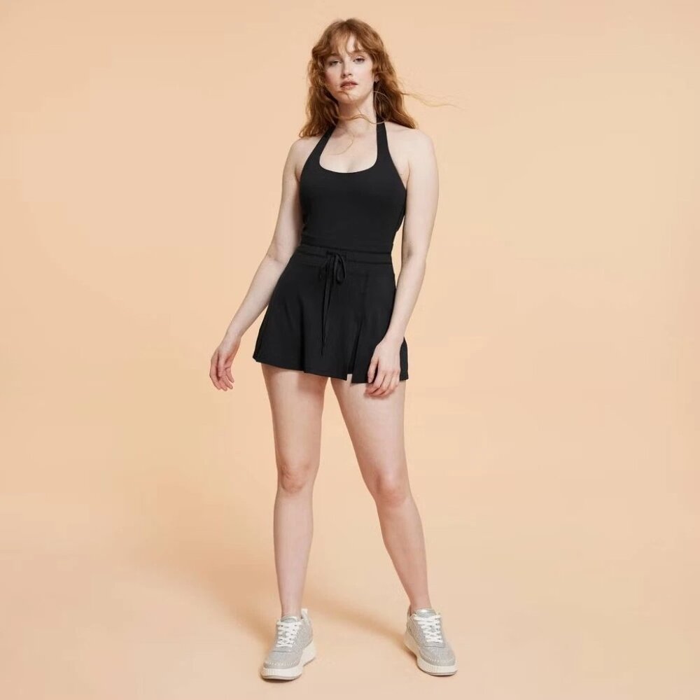 NEW Blogilates Game Set Match Halter Active Dress - Black - Size Large